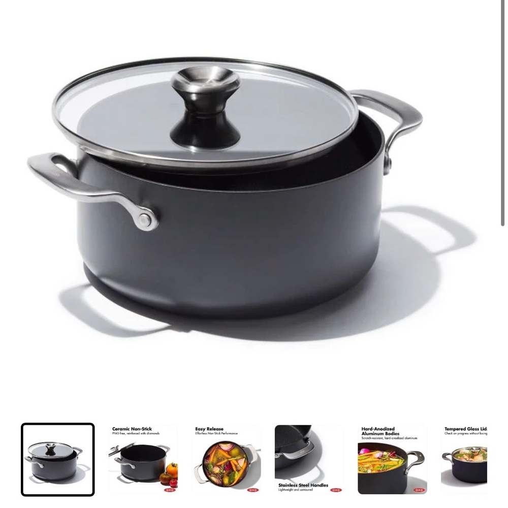 NEW Oxo ceramic professional nonstick 5qt pot with glass lid